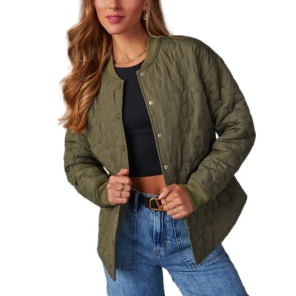 Vici Collection Promesa Kaitlin Quilted Floral Jacket Olive Green Size Large NWT